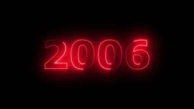 Glowing Vintage neon number 2006 glowing in dark retro style. important year, important date 2006. Educational mathematics animation.