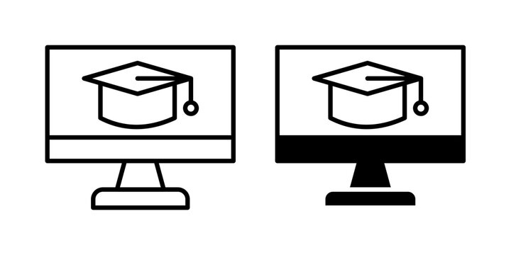 E learning icon flat outline in black