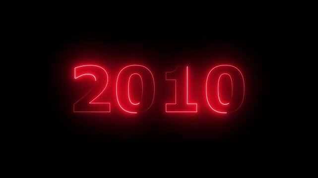 Glowing Vintage neon number 2010 glowing in dark retro style. important year, important date 2010. Educational mathematics animation.