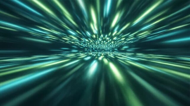 Abstract green and blue digital light streaks at high speed