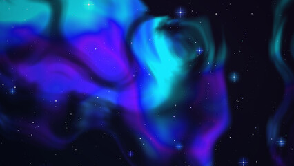 Vibrant blue and purple nebula with glowing stars in deep space © Artivo