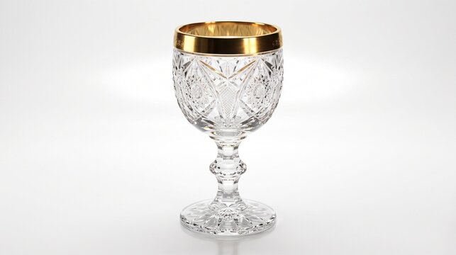 Premium crystal glass goblet with gold rim isolated on white