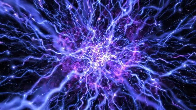 Abstract purple electrical explosion in deep space with stars