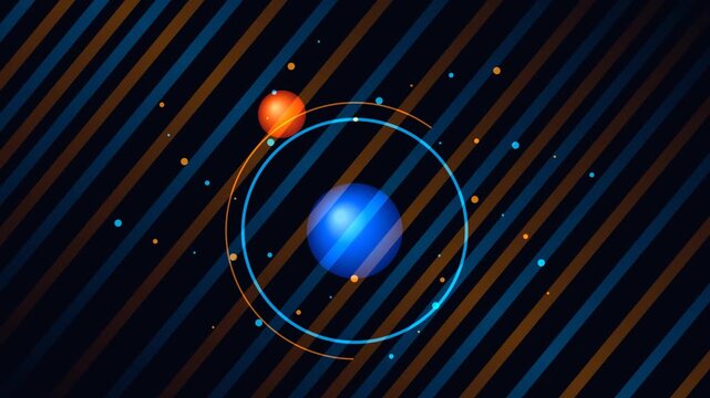 Abstract kinetic blue and orange diagonal lines moving in dark