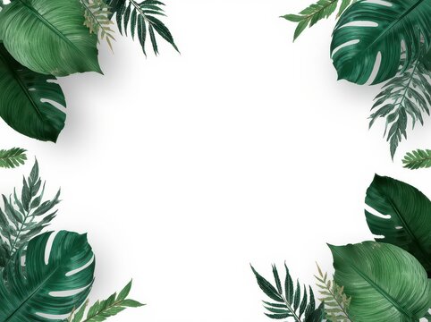 Dark green tropical leaf frame border with monstera foliage for natural document layouts.