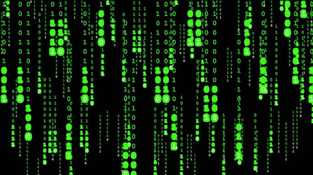 Binary code falling down like rain digital data stream background animation