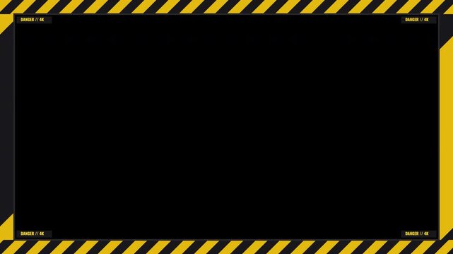 Yellowandblack caution stripes frame a dark rectangle with adobe stock watermark typography, suitable for safety themes, design mockups, and previews.
