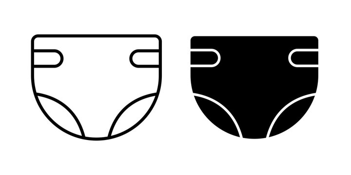 Baby diaper icon flat outline in black