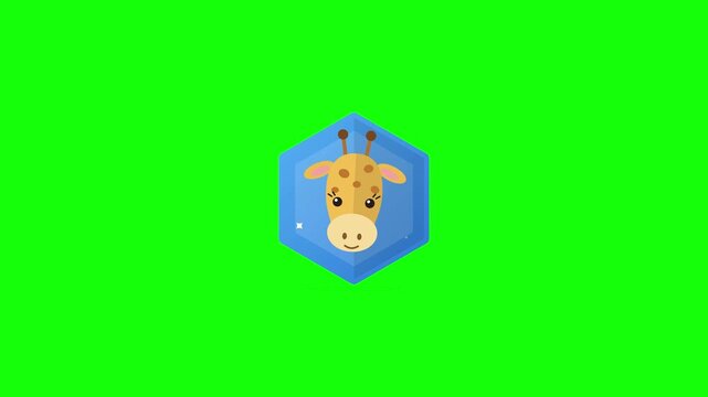 Cute icon animals featuring giraffe face on green screen background