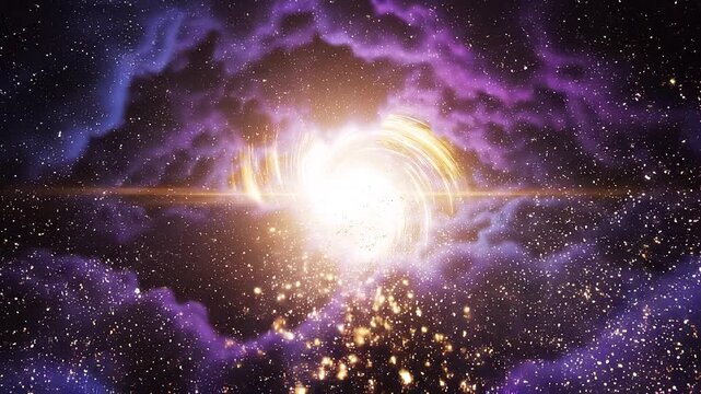 紫色の雲から出でる光、まるで魔法