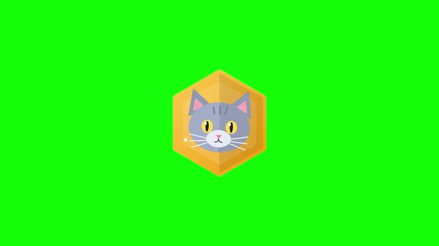 Flat design cat head icon animals on bright green screen