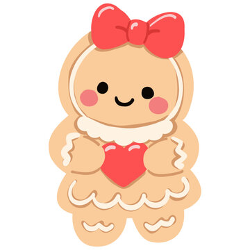 Cute Gingerbread Girl Holding a Heart Illustration
