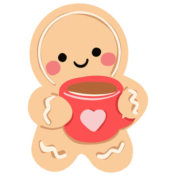 Cute Gingerbread Man Holding a Red Mug