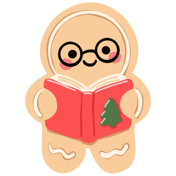 Cute Gingerbread Man Reading a Book