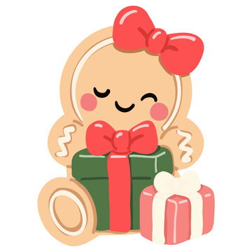 Cute Gingerbread Cookie With Christmas Gifts