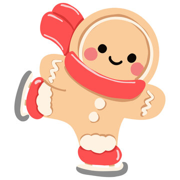 Cute Gingerbread Man Ice Skating Illustration