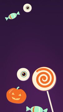 Halloween Candy Loop with Spiral Lollipop and Pumpkin on Seamless Loop