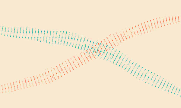 Abstract swirling lines of red and teal dots on a pale cream background representing data flow or connection