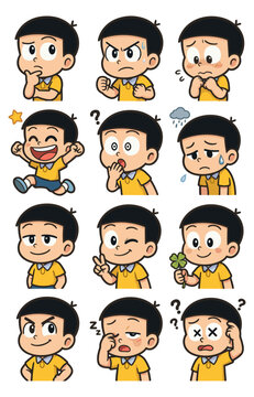 Set of cute cartoon boy emotional expressions
