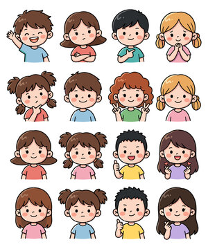 Cute Diverse Children Faces Set Collection