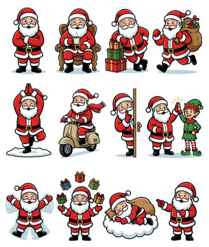 Set of Cute Cartoon Santa Claus Vector Characters