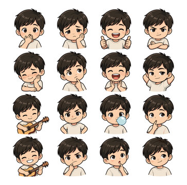 Set of Cute Cartoon Boy Expressions and Emotions