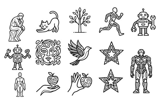 Set of Various Hand Drawn Line Art Vector Icons