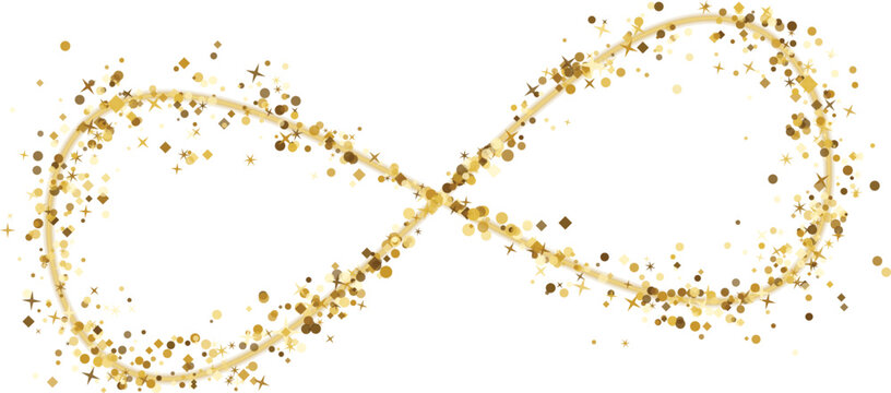 Golden glitter infinity symbol drawn in sparkling particles against a clean white background