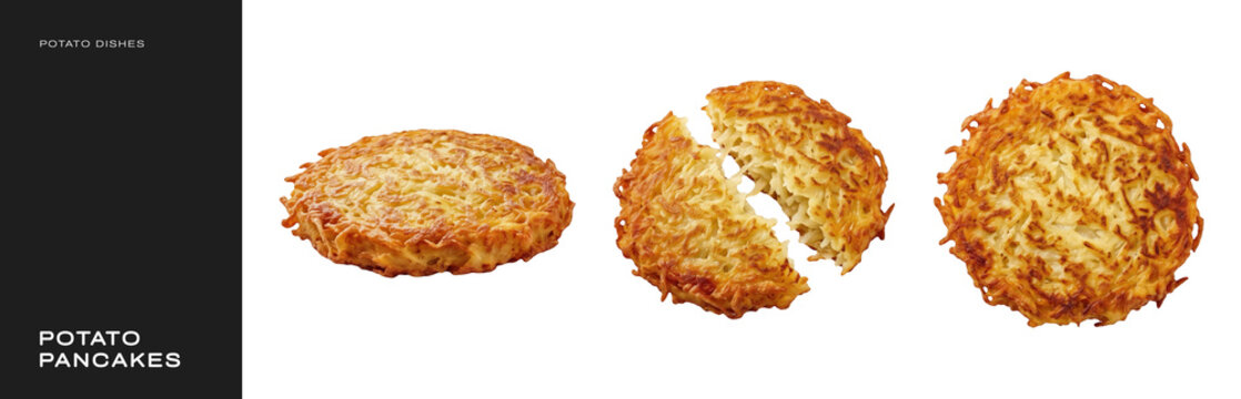 Crispy fried potato pancakes hash browns and latkes isolated on transparent background