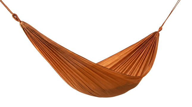 Background.(9) -> Wait, 9. Lets recount carefully. Lets use python logic in mind: len(Orange fabric hammock hanging suspended by tightly knotted ropes at both gathered ends, showcasing deep folds