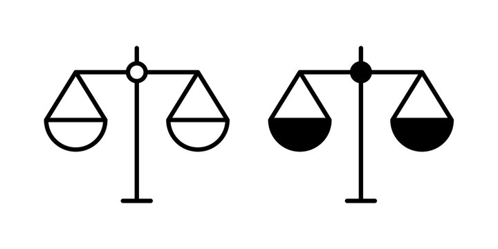 justice balance scale icon flat outline in black