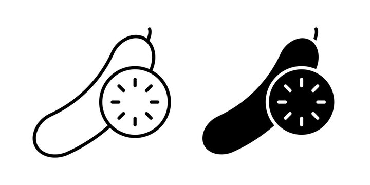 Cucumber icon flat outline in black