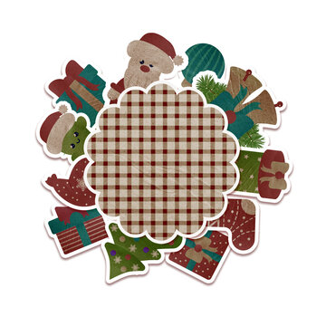 Festive Christmas paper art frame with cute winter elements and copy space