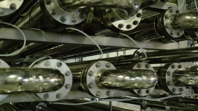 Stainless steel pipes and flanges in industrial plant