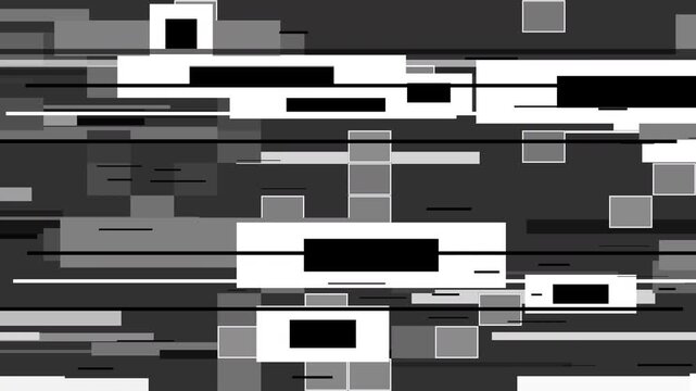 High contrast geometric glitch displacement map overlay with rapid black white and gray pattern motion.