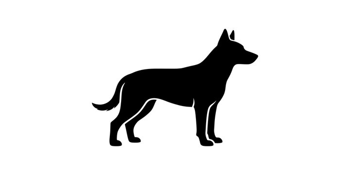 German shepherd dog silhouette standing in side profile view for canine breed logos and animal graphic design.