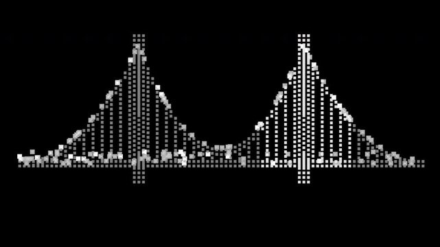 Premium 4k static macro pixel suspension bridge with glowing data packet traffic in grayscale.