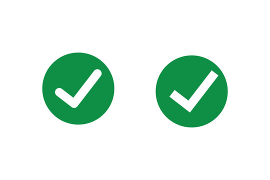 Green checkmark icon with white tick isolated on white background