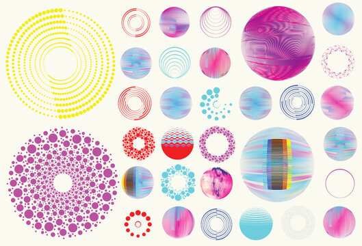 Collection of vector design elements. Set of logos with lines, spirals and circles. Various forms of line and dots design.Vector logo collection. Bundle of circle icons and elements. Set of lines art.