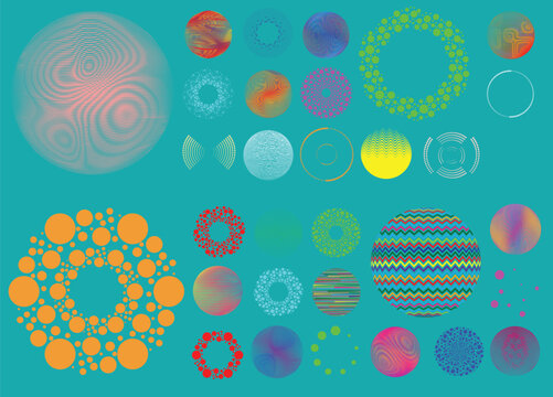 Collection of vector design elements. Set of logos with lines, spirals and circles. Various forms of line and dots design.Vector logo collection. Bundle of circle icons and elements. Set of lines art.