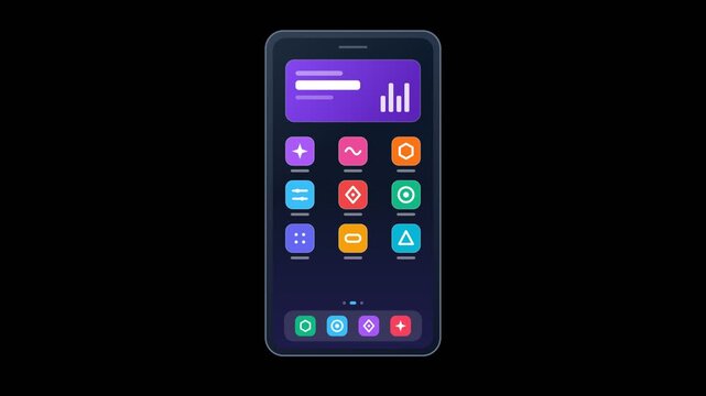 Smartphone UI screen with swiping application icons vector animation