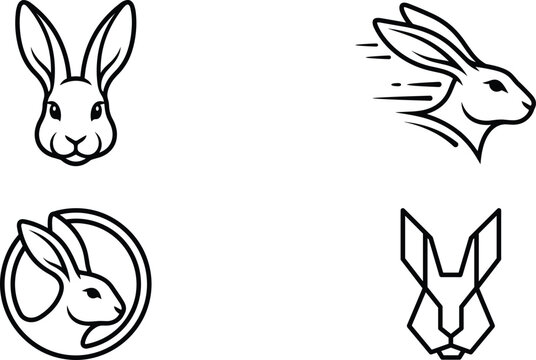 Rabbit logo set icon black line art collection minimal vector illustration