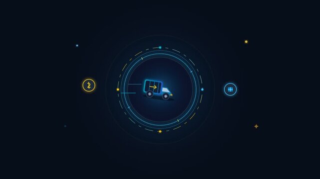 Animated golden dollar coin glowing with digital interface rings on dark background representing financial wealth and modern banking technology