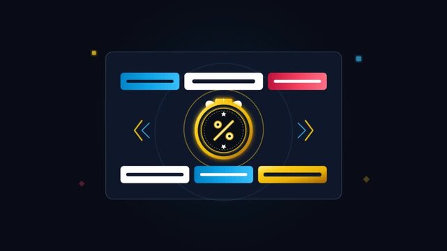 Golden percent sign icon glowing on dark digital sales promotion interface