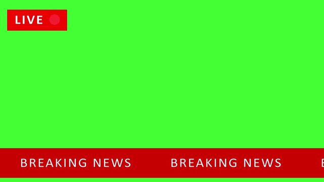 Breaking News Lower Third Banner with Green Screen Background, Seamless Looping News Ticker and Blank Text Boxes for Live Television Broadcast Graphics