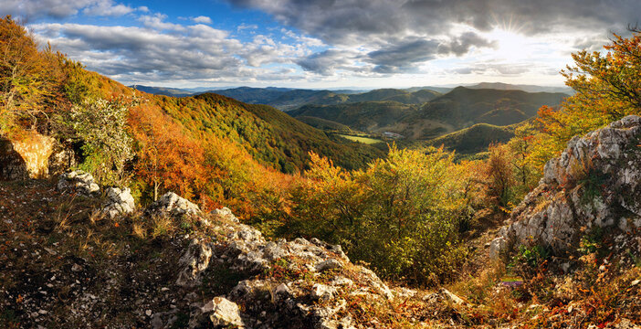 Beautiful mountainous rural landscape in autumn morning. The Strazovske moutain of Slovakia, Europe.