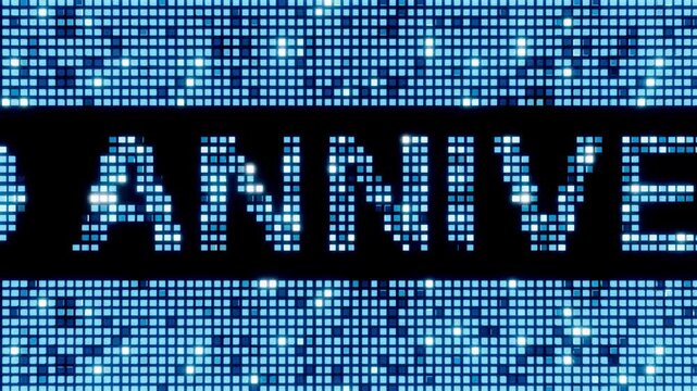 33RD ANNIVERSARY blue digital LED screen display banner with glowing pixel light mosaic pattern for corporate celebration event background