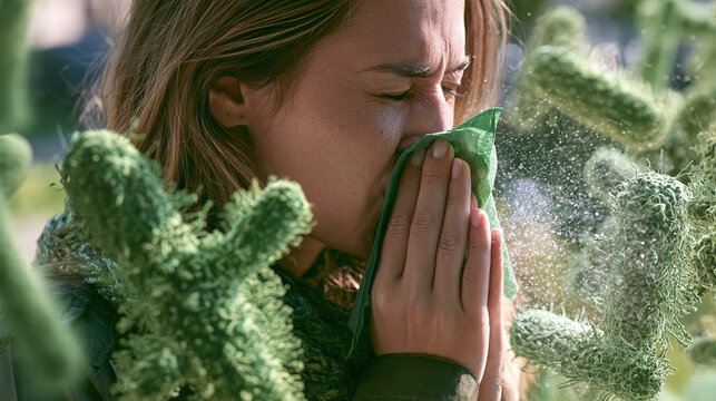 Woman sneeze allergy infection virus germ disease health problem sick cold