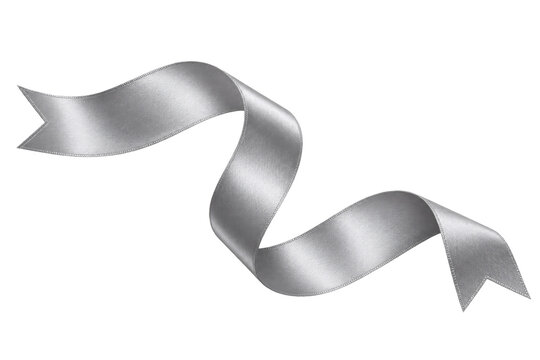 Flowing silver satin ribbon with fishtail ends isolated