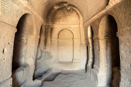 Rock carved interior of Virgin Mary Church at Selime Monastery, Turkey